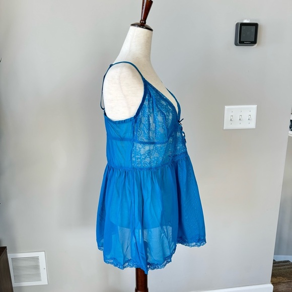 Like New! Adore Me Sexy Lace Night Gown Top with Bow Details - Teal - Picture 5 of 7